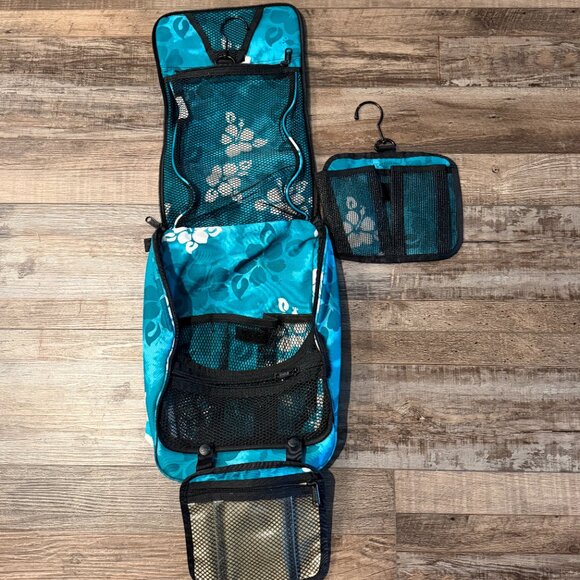 LL Bean Toiletry Bag Travel Hanging Bathroom Organizer Teal Blue Floral Aloha - Picture 7 of 9